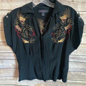 Trashy Diva Silk Dragon Short Sleeve Top Size Small